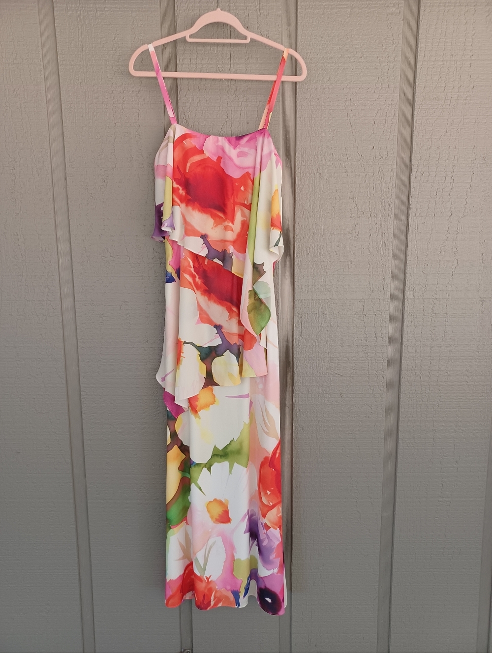 Josie Natori Eden Floral Print Tiered Maxi Dress Size 8 Women Feminine Sleeveles